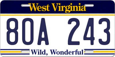 WV license plate 8OA243