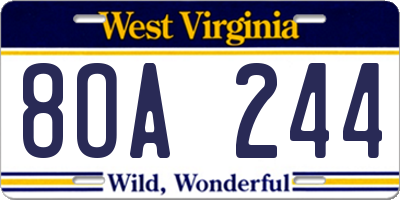 WV license plate 8OA244