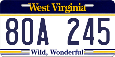 WV license plate 8OA245