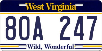 WV license plate 8OA247