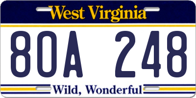 WV license plate 8OA248