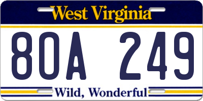 WV license plate 8OA249