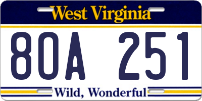 WV license plate 8OA251