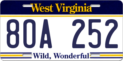 WV license plate 8OA252