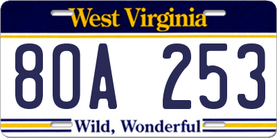 WV license plate 8OA253