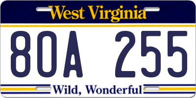 WV license plate 8OA255