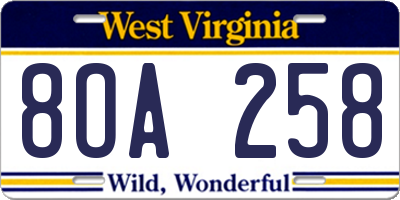 WV license plate 8OA258