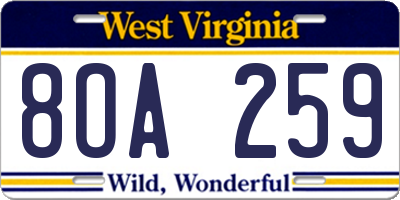 WV license plate 8OA259