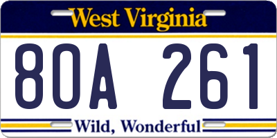 WV license plate 8OA261