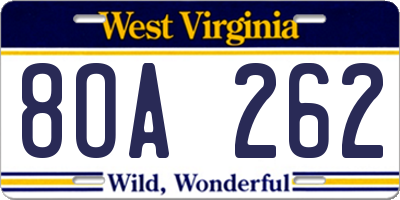 WV license plate 8OA262