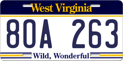 WV license plate 8OA263