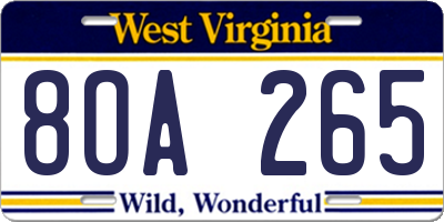 WV license plate 8OA265