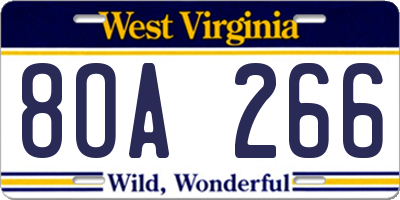 WV license plate 8OA266
