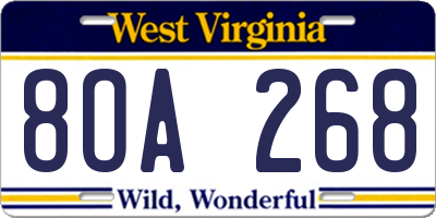 WV license plate 8OA268