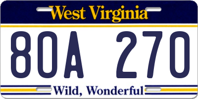 WV license plate 8OA270