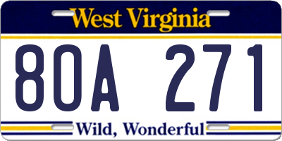 WV license plate 8OA271