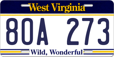 WV license plate 8OA273