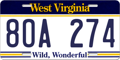 WV license plate 8OA274