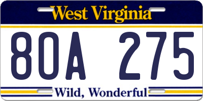 WV license plate 8OA275