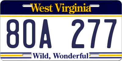 WV license plate 8OA277