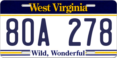 WV license plate 8OA278