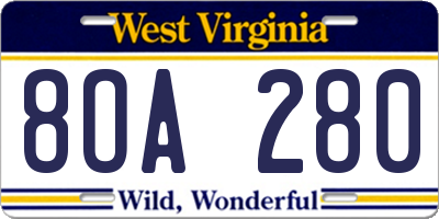 WV license plate 8OA280