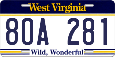 WV license plate 8OA281