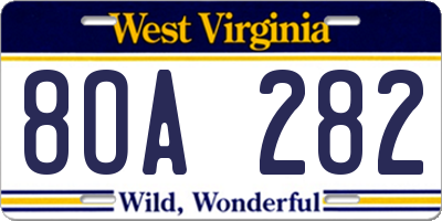 WV license plate 8OA282