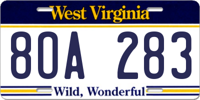 WV license plate 8OA283
