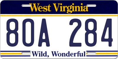 WV license plate 8OA284