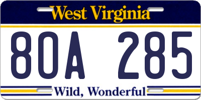 WV license plate 8OA285