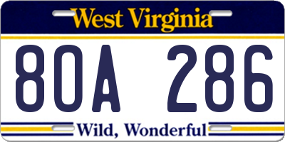 WV license plate 8OA286