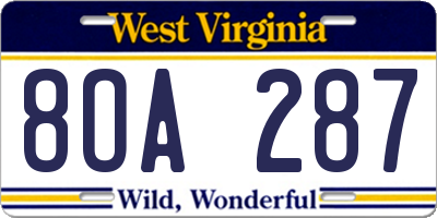 WV license plate 8OA287