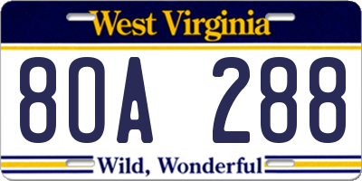WV license plate 8OA288