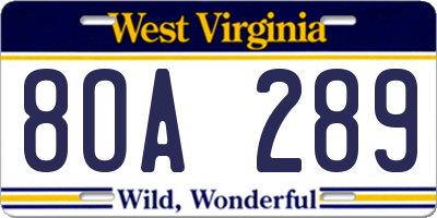 WV license plate 8OA289