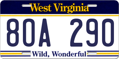 WV license plate 8OA290