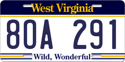 WV license plate 8OA291