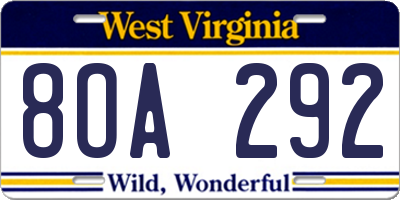 WV license plate 8OA292