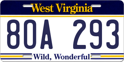 WV license plate 8OA293