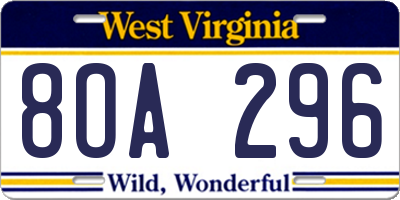 WV license plate 8OA296