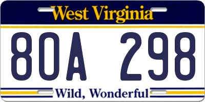 WV license plate 8OA298