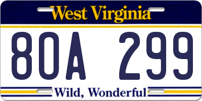 WV license plate 8OA299