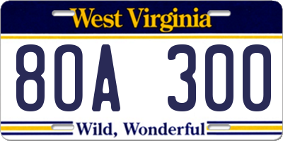WV license plate 8OA300