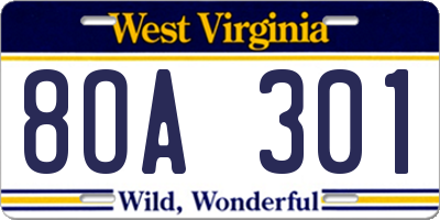 WV license plate 8OA301