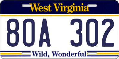 WV license plate 8OA302
