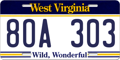 WV license plate 8OA303