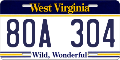 WV license plate 8OA304