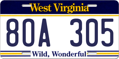 WV license plate 8OA305
