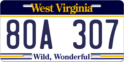 WV license plate 8OA307
