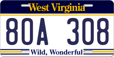 WV license plate 8OA308